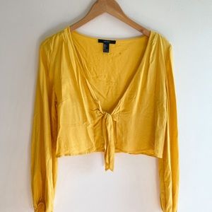 FOREVER 21 Crop Sunshine Yellow Tie-Front Top